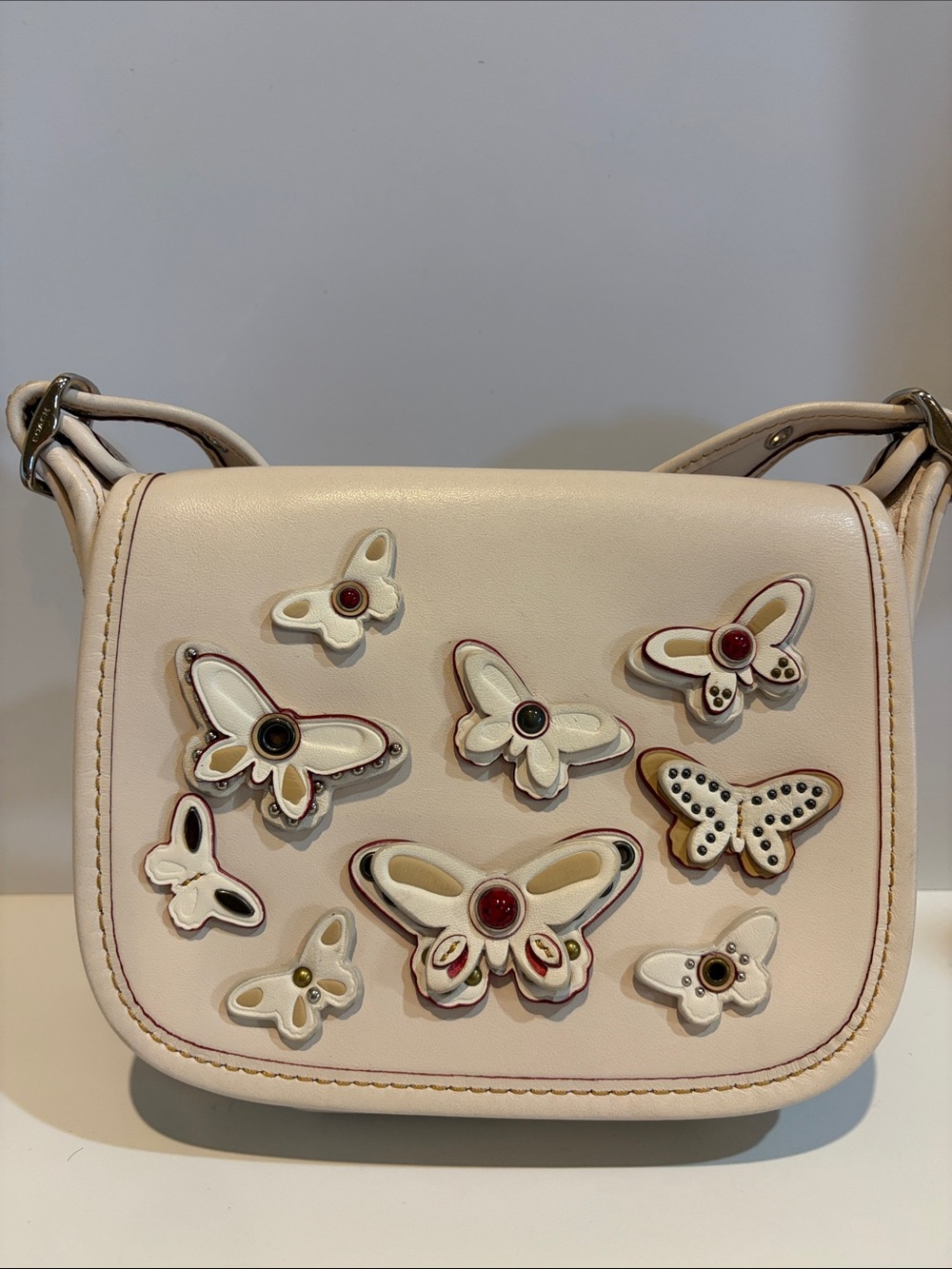 Vintage Coach F59360 Cream Butterfly Applique Crossbody Bag